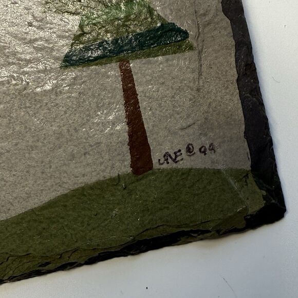 Vintage 1999 Plain Jane Mountain Home Scene Slate Hanging Plaque Decor - Picture 6 of 10